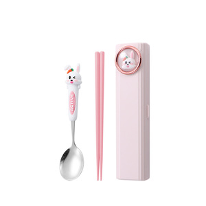 304 Stainless Steel Portable Children's Spoon & Chopsticks Set, Cartoon Student Tableware with <b>Storage</b> Box, Outdoor Travel Kit - Product Image 5