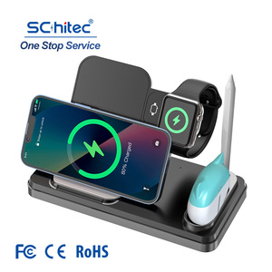 Schitec 15W 4 in 1แท่นชาร์จไร้สายพับได้, อะแดปเตอร์ชาร์จเร็ว USB แบบพกพาสำหรับ iPhone iWatch หูฟังแอปเปิ้ลปากกา