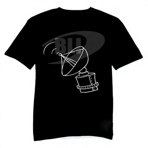 T-shirt imprimé graphique pour homme, col rond en coton noir personnalisé, style streetwear décontracté avec motif satellite, pour la vente en gros - Product Image 1
