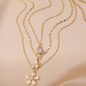 Collana con Ciondolo a <span class=keywords><strong>Farfalla</strong></span> Placcato Oro a 3 Strati con Zirconia Cubica, Regolabile, per Donna, Vendita all'Ingrosso - Product Image 3