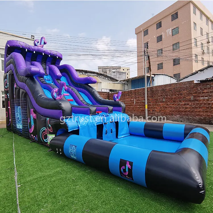 Tobogán de agua inflable comercial, inflable tobogán de agua húmedo y seco, bonito, grande, Comercial