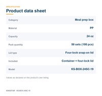 Boîte de préparation de repas de 24 oz avec couvercle à quatre verrous
