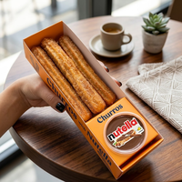 Boîte d'emballage en papier personnalisée de qualité alimentaire pour gaufres, mochi, donuts, frites garnies, snacks à emporter, churros, avec trous pour sauce