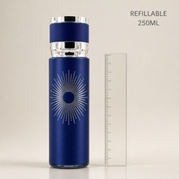 Flacon de parfum en verre vide de luxe en gros, 250 ml, design filigrane argenté métallisé orange, bouchon doré, logo personnalisé, rechargeable