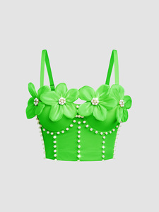 Vêtements pour femmes, soutien-gorge corset sans bretelles sophistiqué avec strass floraux 3D, crop top tendance - Product Image 2