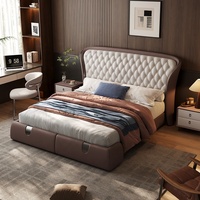 Lit double capitonné Chesterfield en cuir véritable de luxe, design italien, mobilier moderne pour chambre principale, taille King Size
