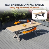 Ensemble de salle à manger d'extérieur en alliage d'aluminium WPC antirouille 9 pièces, table extensible moderne et minimaliste et 8 chaises pour terrasse et patio