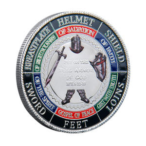 Moneta Commemorativa 3D in Metallo a Tema Armatura Divina, Oro e Argento, Motivo Cavaliere, Versetto Biblico Efeziensi PRAY - Product Image 6