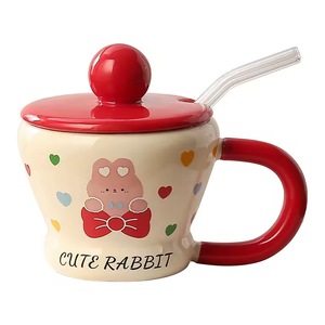 Creative Hand-Pinched Cute <b>Bunny</b> <b>Mug</b> Lid Straw High Quality Bone China Heat-Resisting Durable Ceramic Cup for Coffee Tea Water - Product Image 1