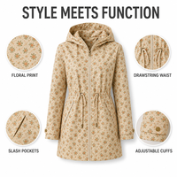 Damen Plus Size Mittellange Wasserdichte Kapuzen-Windjacke Regenjacke mit Verstellbarem Kordelzug in der Taille für Outdoor und Täglichen Gebrauch