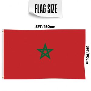 Bandera de Marruecos de 3x5 pies de poliéster con dos ojales de latón, de una sola capa, para colgar en la pared, decoración para interiores y exteriores. - Product Image 2