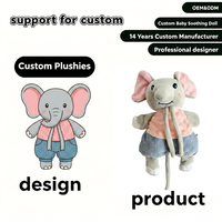 Fabrication de jouets en peluche personnalisés : Poupée apaisante bébé éléphant, éléphant de dessin animé personnalisé OEM, peluche de sécurité pour nourrissons