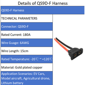 Câble adaptateur personnalisable QS9D-F 6AWG plaqué or mâle-femelle pour connexion de batterie à courant élevé - Product Image 4