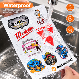 Papier autocollant transparent en vinyle imperméable imprimable <span class=keywords><strong>A4</strong></span> 8,5x11 pouces avec support transparent pour imprimante jet d'encre - Product Image 3