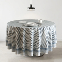 Nappe de table imprimée 100% coton, motif floral bleu luxueux, nappe ronde personnalisée pour restaurant, hôtel, mariage et usage domestique