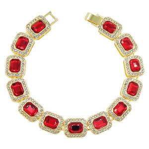 Alliage de vente d'usine avec diamant Hip Hop 12mm largeur rouge Rectangle Carbuncle Bracelet - Product Image 1