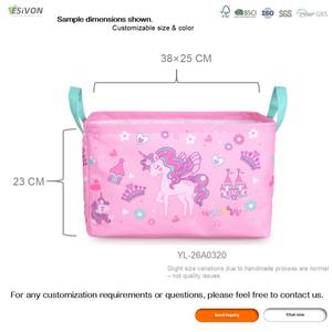Cesta <span class=keywords><strong>de</strong></span> Almacenamiento <span class=keywords><strong>de</strong></span> Algodón y Lino Rosa con Estampado <span class=keywords><strong>de</strong></span> Unicornio para Habitación <span class=keywords><strong>de</strong></span> <span class=keywords><strong>Niñas</strong></span>, Rectangular, Plegable, con Asas Azules, Regalo para Baby Shower - Product Image 3
