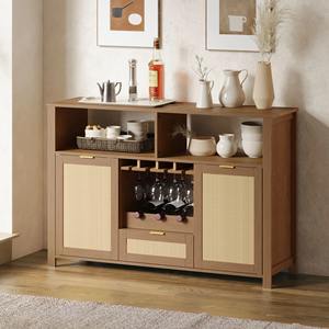 Mueble Bar Moderno <span class=keywords><strong>de</strong></span> Madera <span class=keywords><strong>de</strong></span> 51 Pulgadas con Paneles Ajustables, Ecológico y Multifuncional, con Puertas y Cajones para Almacenamiento <span class=keywords><strong>de</strong></span> Café y Vino, para Comedor - Product Image 1