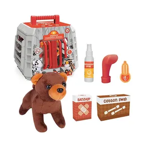 QS Factory Tiger Animal Protection Medical Plush Soft Set Toys Handcage Cage Pretend Stuffed Toys With Various Accessories
