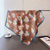 Écharpes carrées en polyester à motif floral, bandana décoratif pour femmes, 70*70CM, sensation de soie, petit foulard pour le cou, châles