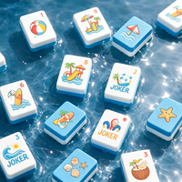 Jeu de Mahjong flottant de 160 pièces, taille standard, pour voyage, avec motifs amusants d'illustrations de Mahjong américain, jeu de tuiles Joker