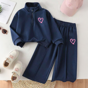 Completo Invernale <span class=keywords><strong>Blu</strong></span> Reale per Bambine 4-7 Anni: <span class=keywords><strong>Felpa</strong></span> con Mezza Zip e Pantaloni a Gamba Larga - Product Image 1