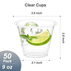 100 पैक 9 औंस साफ प्लास्टिक कप, मजबूत और खाद्य सुरक्षित डिस्पोजेबल प्लास्टिक कप वाइन कॉकटेल पंच के लिए - Product Image 2