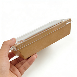 Caja Rectangular Desechable <span class=keywords><strong>de</strong></span> Cartón para Alimentos con Tapa Transparente <span class=keywords><strong>de</strong></span> PET, Autoarmable, Color y Logotipo Personalizados, Impresión Flexográfica - Product Image 3