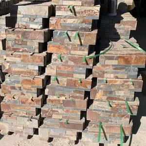 가정 장식을 위한 자연적인 녹슨 슬레이트 선반 돌 쌓인 벽 클래딩