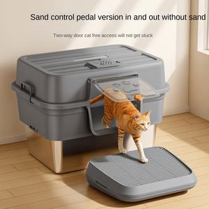 Totalmente fechado Oversized <span class=keywords><strong>Cat</strong></span> Litter Box Portátil Aço Inoxidável e Toalete de Plástico com Splash-Proof e Acessório à Prova de Urina - Product Image 2