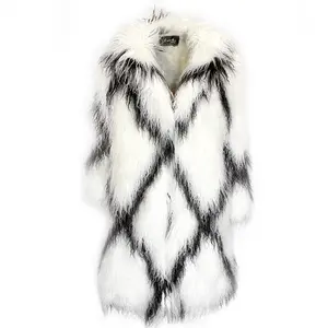 Recommend Winter Black White Cross Pattern Mongolian Faux Wool Fur Women's Coat