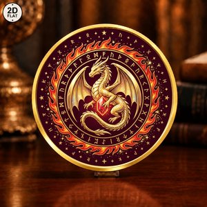 Moneda Conmemorativa Personalizada al por Mayor, Moneda Coleccionable de Hierro con Diseño de Dragón Dorado con Rubí y <span class=keywords><strong>Runa</strong></span> de Fuego - Product Image 1