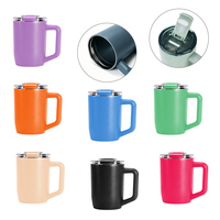 Mug à café en acier inoxydable à double paroi de 15 oz avec poignée et couvercle rabattable, gobelet isotherme de voyage