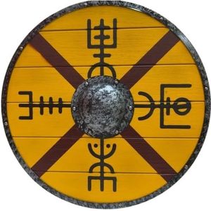 Escudo Vikingo Circular de Madera Estilo Art Deco ALFA NAUTICAL, Decoración Rústica Geométrica para el Hogar, 24 Pulgadas de Diámetro, para Eventos y Fiestas - Product Image 1