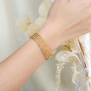 Gold C-Shaped Geometric Line Titanium Steel Bracelet For Women Minimalist Jewelry 18K Plated Fashion Accessory - Product Image 4