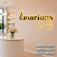 Letrero de Lujo con Logotipo Retroiluminado, Espejo Personalizado con Letras Metálicas 3D en Dorado LED para Pared de Salón