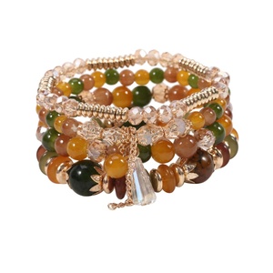 Women's Bohemian Fashion <b>Bracelet</b> Wholesale Agate Chain Tassel Colored Glass Electroplated <b>Crystal</b> Four Pieces Set Gift Made - Product Image 6