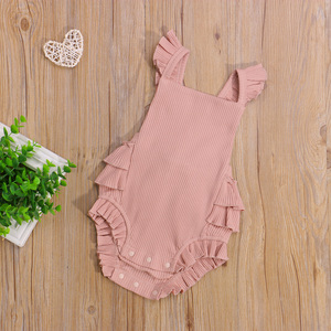 Monos de 3 colores para bebés de 0 a 24 meses, monos lisos con volantes, manga corta y espalda descubierta - Product Image 3