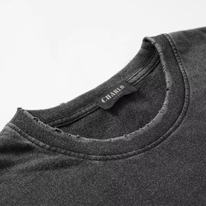 Camiseta Corta Cuadrada de Estilo Urbano Personalizada al por Mayor de <span class=keywords><strong>Charlo</strong></span>, Fabricante de Camisetas de Manga Corta Negras Vintage con Lavado Ácido para Hombre - Product Image 4