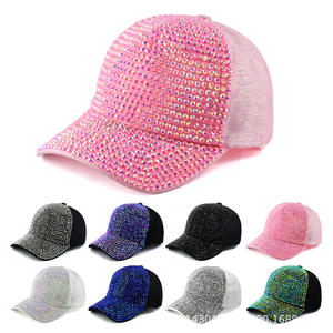Berretto da <span class=keywords><strong>Baseball</strong></span> Vintage Hip-pop con diamanti protezione solare con strass con visiera da esterno berretto rosa per ragazza - Product Image 1