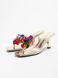 1828-14 của phụ nữ thời trang ngón chân vuông cao gót mùa hè dép ngoài trời mở trở lại gót Dép TPU bằng sáng chế da trên - Product Image 5