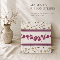 Housse de coussin décorative motif floral vigne magenta, motif botanique à bandes, pour salon style bohème et ferme