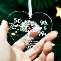 Vente en gros d'ornements en verre en forme de cœur, design de Noël personnalisé, ornements en verre cristallin suspendus de 3 pouces pour la décoration