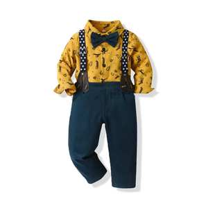 Ensemble deux pièces de style coréen pour enfants, chemise blanche à manches longues + pantalon à bretelles, costume pour garçons de 5 ans - Product Image 5