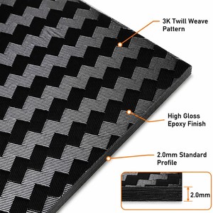 Lastra in Fibra di Carbonio 3K 400x500x2.0mm Twill Lucida, Piastra Decorativa per Finiture Auto, Mobili, Cover per Telefoni, Tablet, OEM - Product Image 2