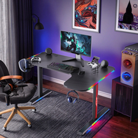 Bureau de jeu en forme de L de haute qualité, 140 cm, noir, avec éclairage LED RVB, réglable, moderne, en métal, pour PC, pas cher