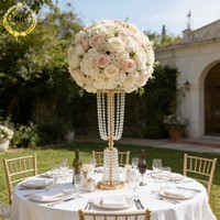 Support floral en métal doré avec pendentif en cristal, grand centre de table de luxe en métal pour mariage avec lustre