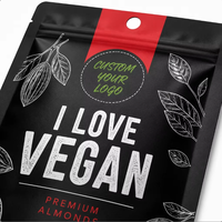Sachet d'emballage pour noix avec logo personnalisé imprimé I LOVE VEGAN, pochette verticale en Mylar avec fermeture éclair pour amandes et pistaches biologiques