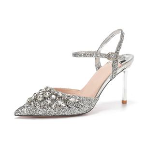 Fashion beaded sequin high-heeled sandals versatile and simple business casual shoes slippers high-quality pointed-toe Heeled - Product Image 4