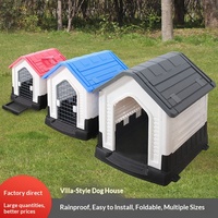 Nichoir pour chien en plastique Bobby Dee, pour l'hiver, pour chiens errants et animaux de compagnie en extérieur, imperméable, facile à nettoyer, lit pour chien chaud en bleu/gris